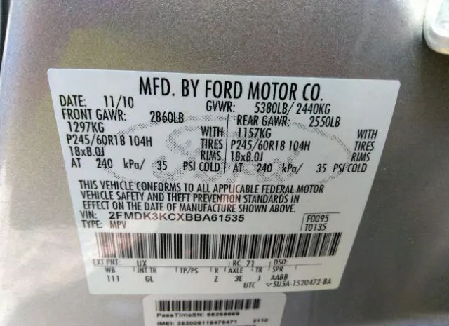 Photo 8 VIN: 2FMDK3KCXBBA61535 - FORD EDGE 