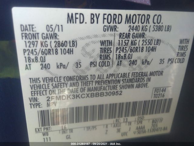 Photo 8 VIN: 2FMDK3KCXBBB30952 - FORD EDGE 