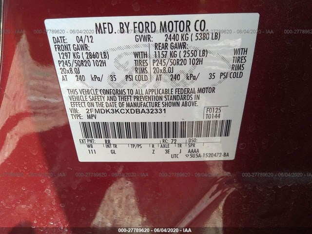 Photo 8 VIN: 2FMDK3KCXDBA32331 - FORD EDGE 