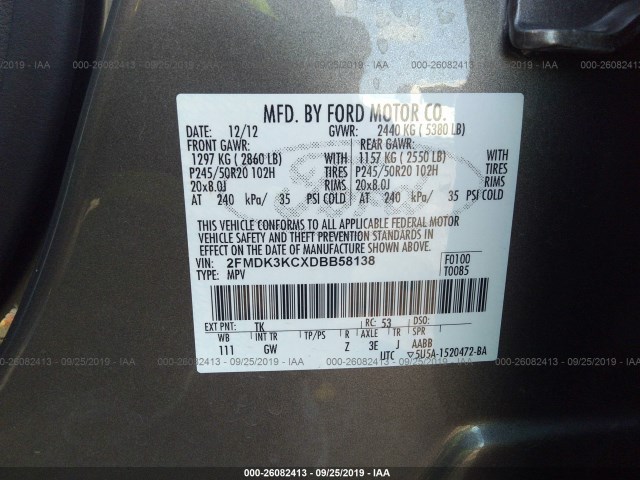 Photo 8 VIN: 2FMDK3KCXDBB58138 - FORD EDGE 