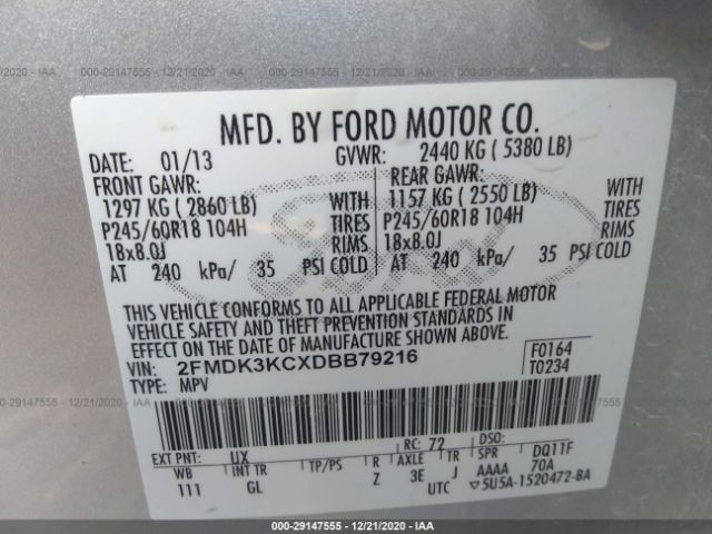 Photo 8 VIN: 2FMDK3KCXDBB79216 - FORD EDGE 