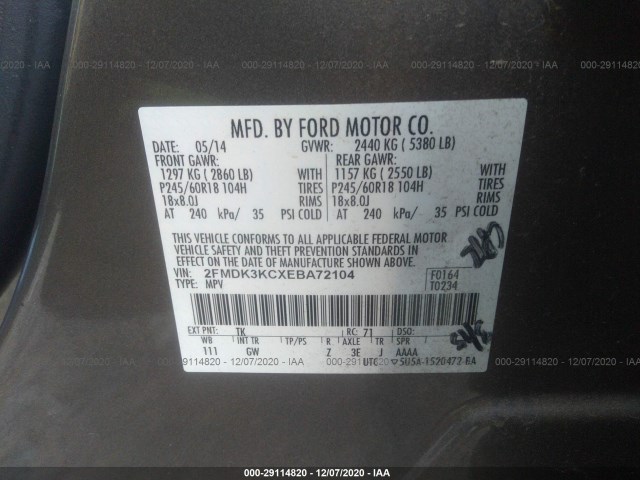 Photo 8 VIN: 2FMDK3KCXEBA72104 - FORD EDGE 