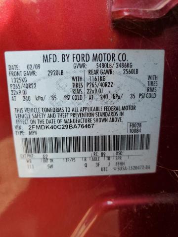 Photo 12 VIN: 2FMDK40C29BA76467 - FORD EDGE SPORT 