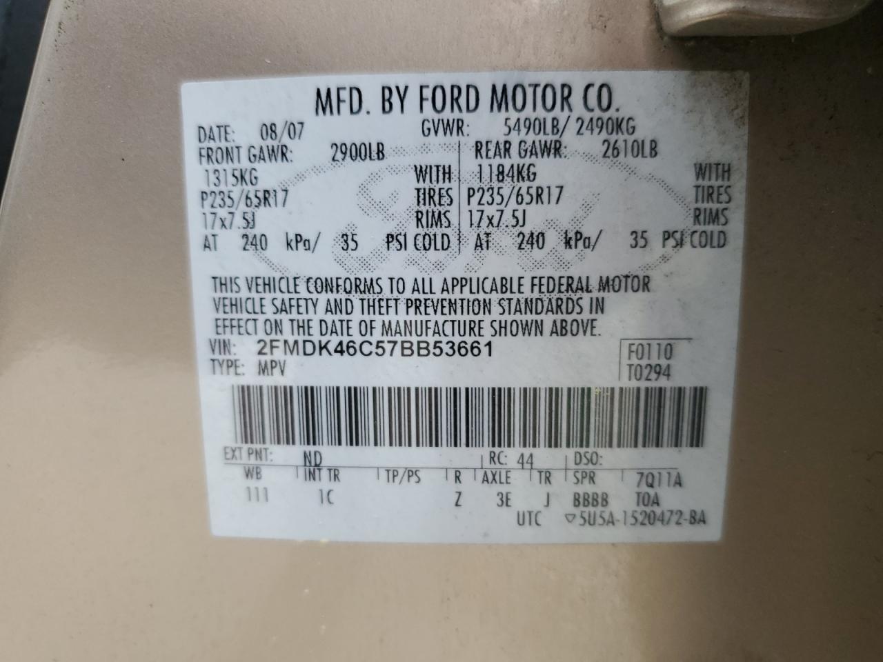 Photo 11 VIN: 2FMDK46C57BB53661 - FORD EDGE 