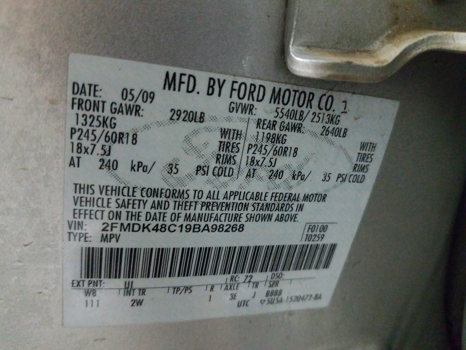 Photo 9 VIN: 2FMDK48C19BA98268 - FORD EDGE SEL 