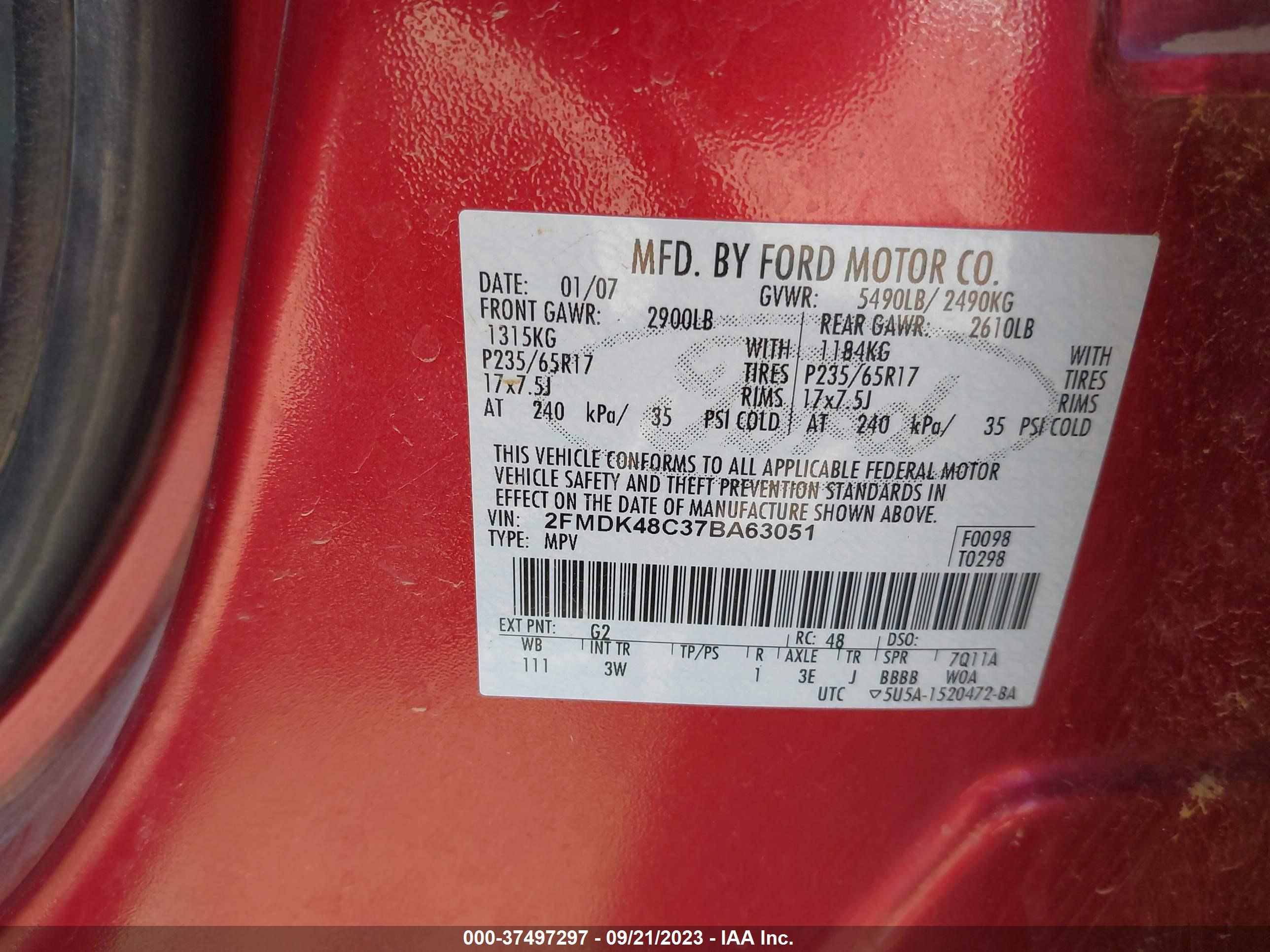 Photo 8 VIN: 2FMDK48C37BA63051 - FORD EDGE 