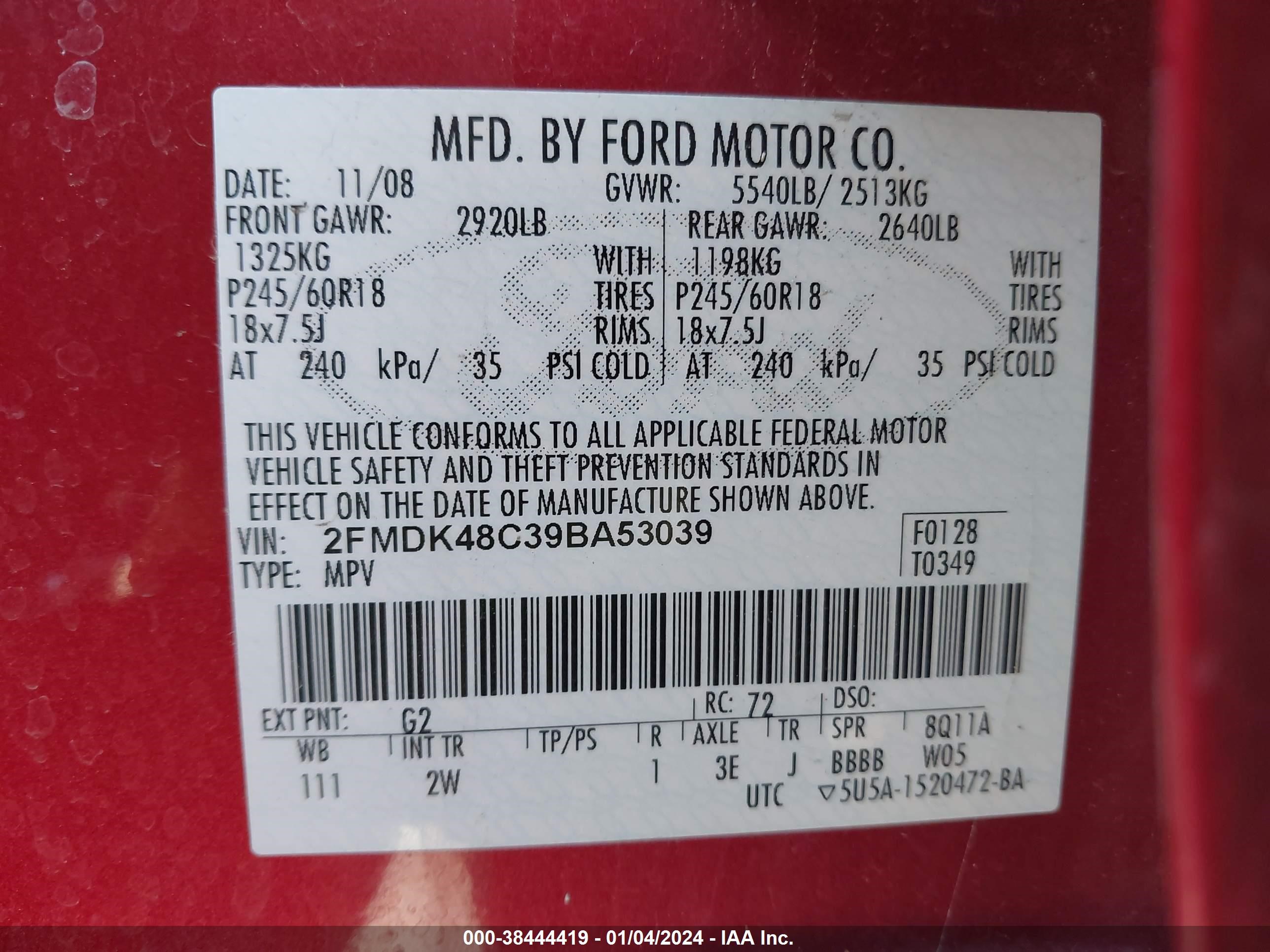 Photo 8 VIN: 2FMDK48C39BA53039 - FORD EDGE 