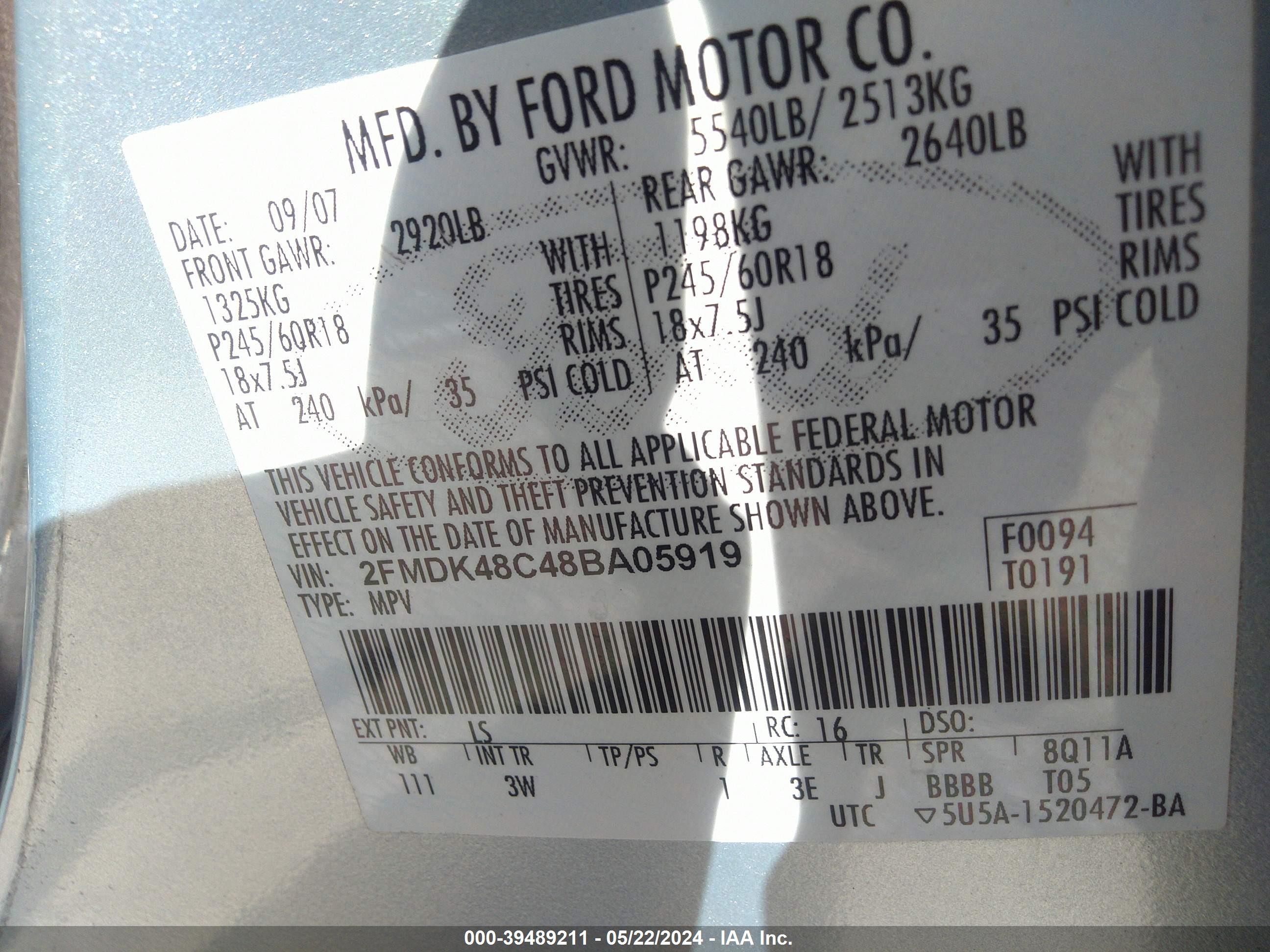 Photo 8 VIN: 2FMDK48C48BA05919 - FORD EDGE 