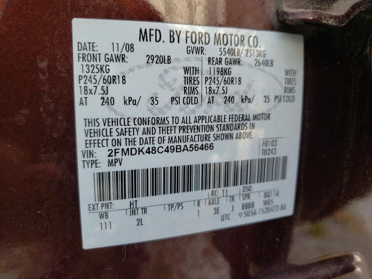 Photo 11 VIN: 2FMDK48C49BA56466 - FORD EDGE 