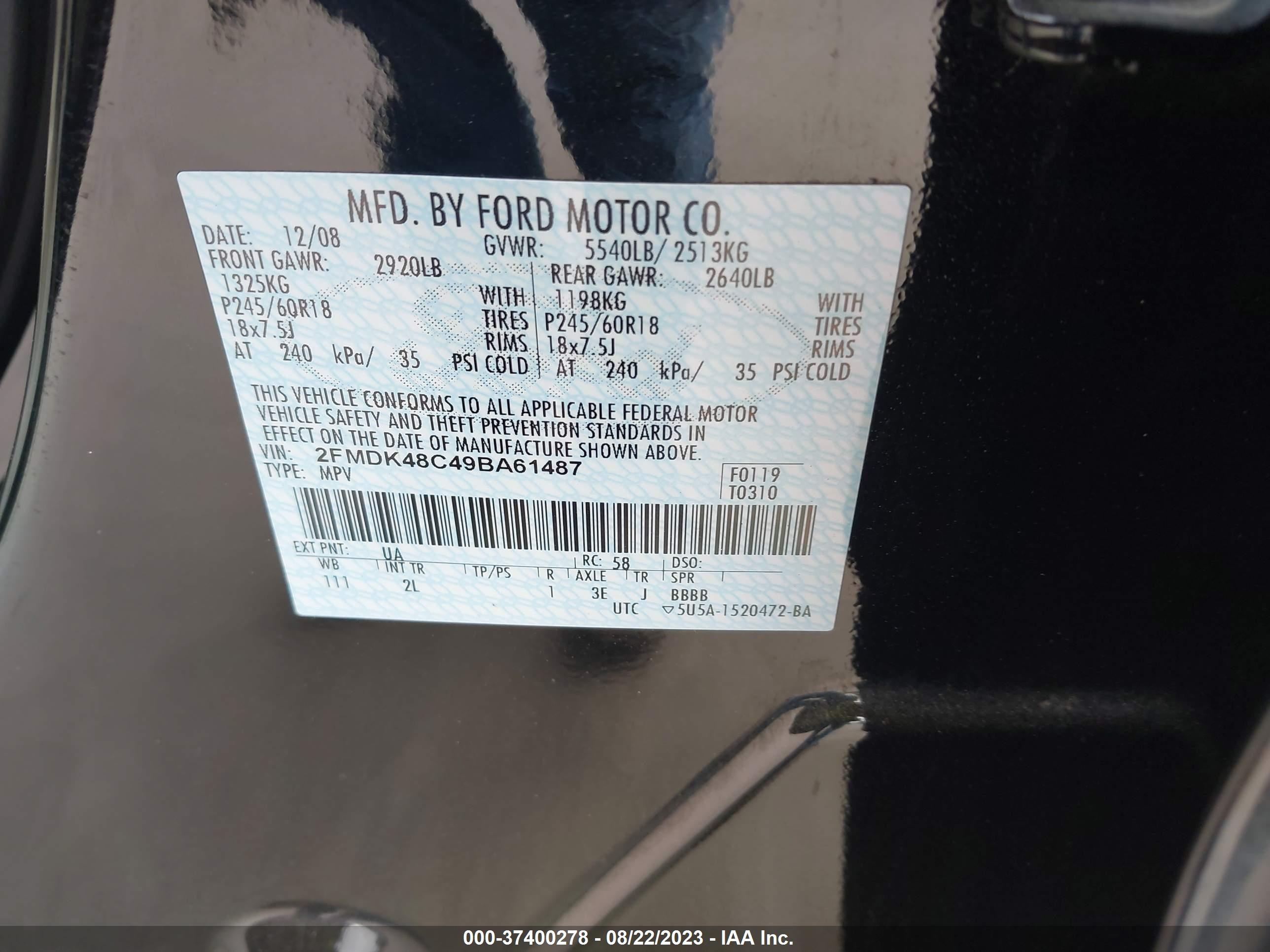 Photo 8 VIN: 2FMDK48C49BA61487 - FORD EDGE 