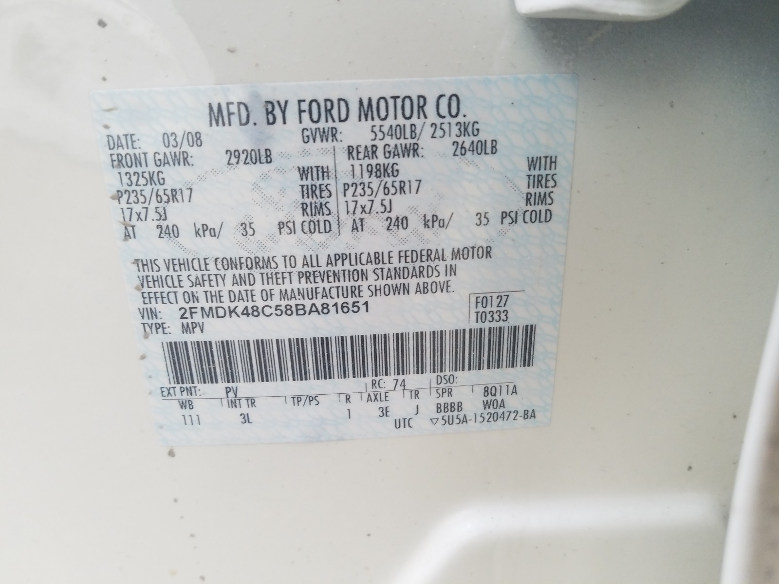 Photo 9 VIN: 2FMDK48C58BA81651 - FORD EDGE SEL 