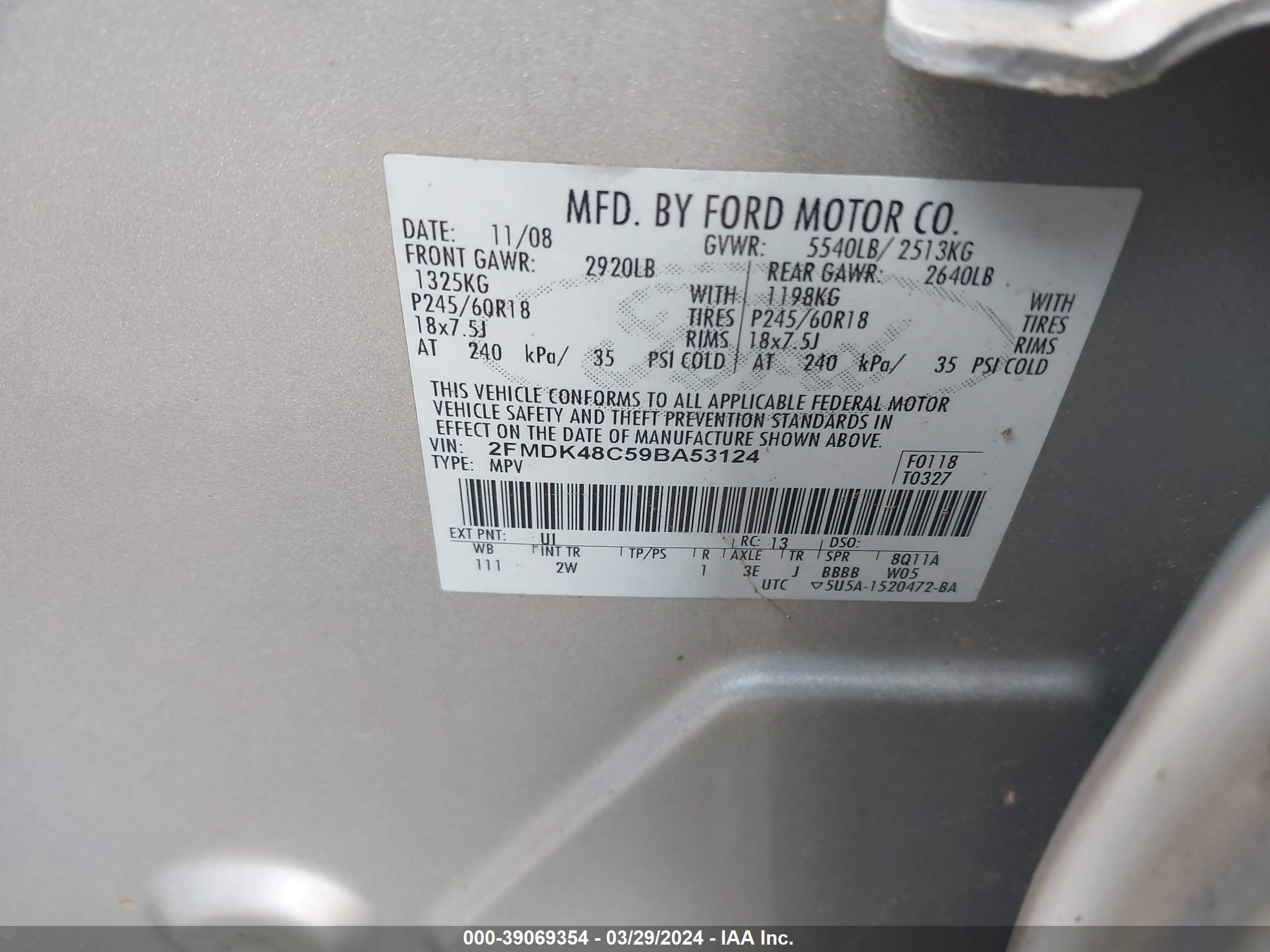 Photo 8 VIN: 2FMDK48C59BA53124 - FORD EDGE 