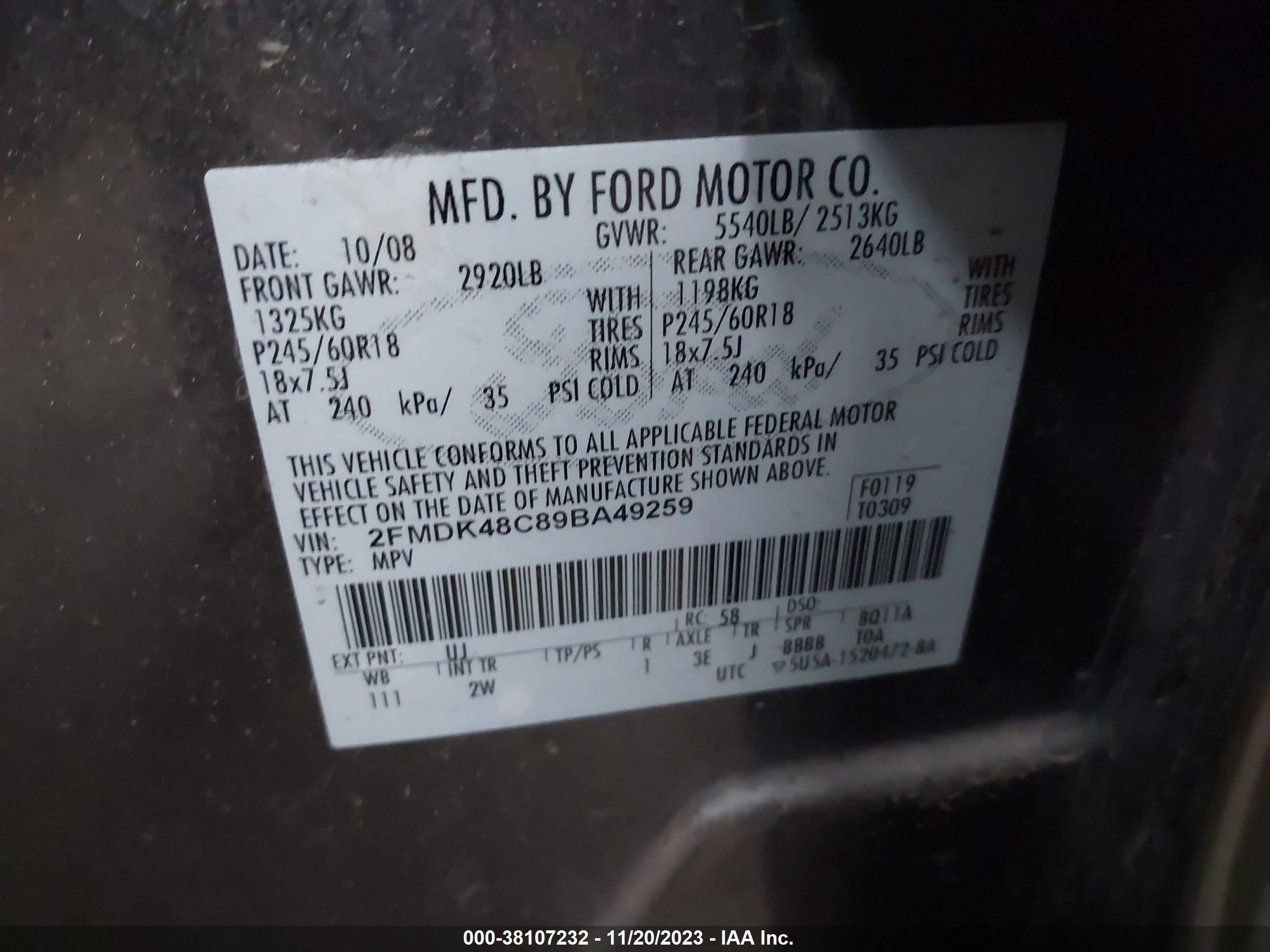 Photo 8 VIN: 2FMDK48C89BA49259 - FORD EDGE 