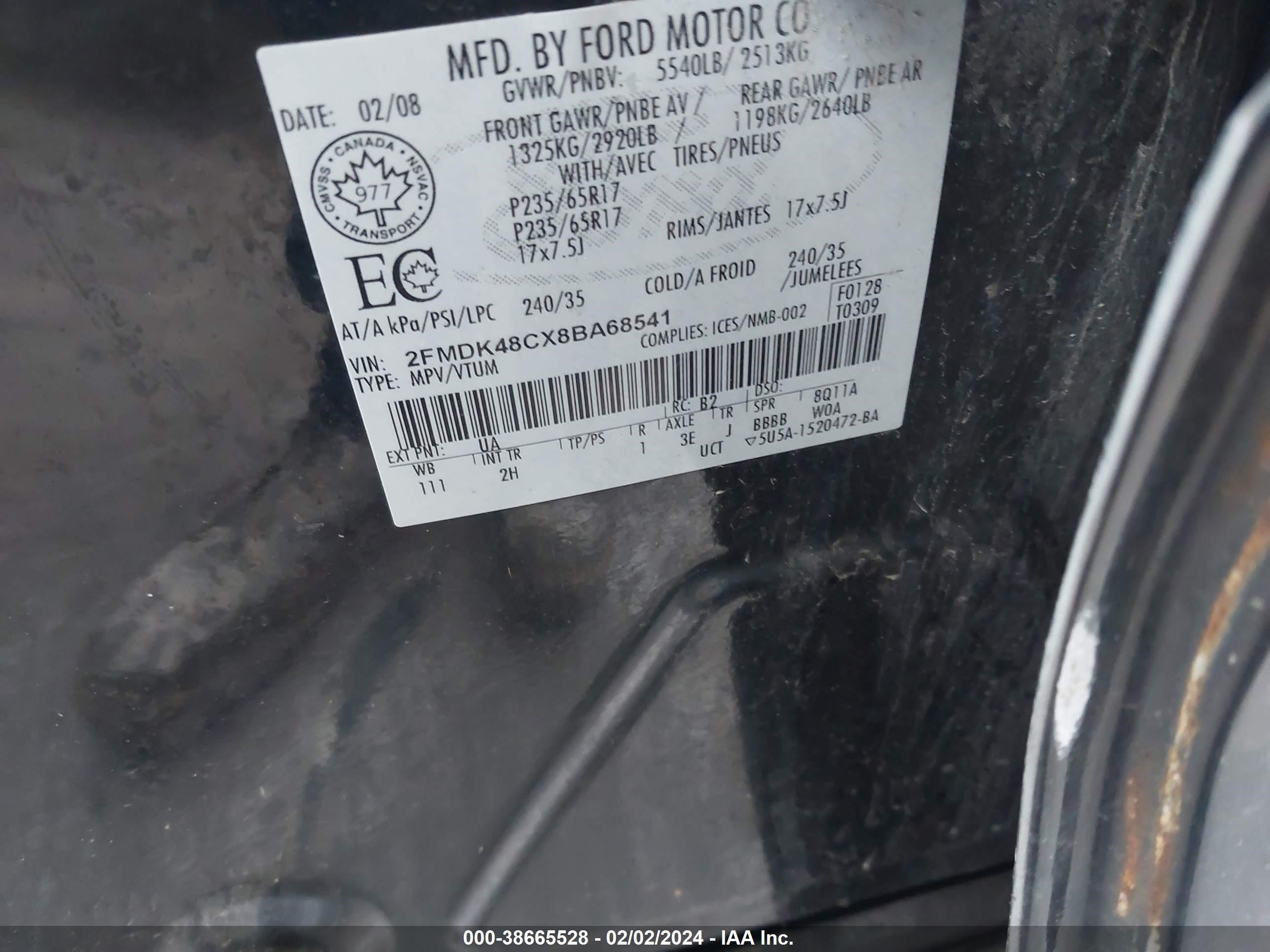 Photo 8 VIN: 2FMDK48CX8BA68541 - FORD EDGE 