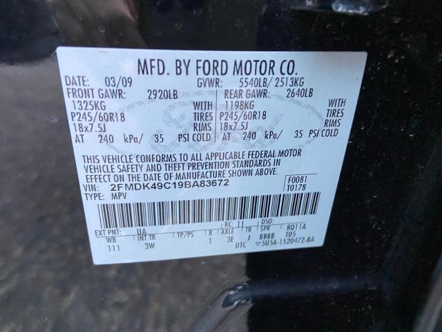 Photo 8 VIN: 2FMDK49C19BA83672 - FORD EDGE LIMIT 