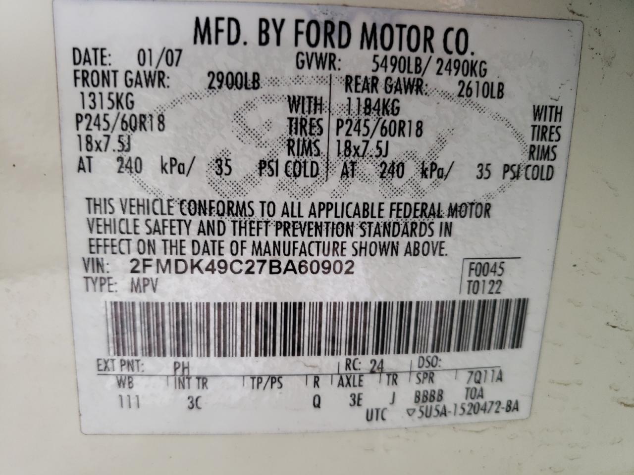 Photo 12 VIN: 2FMDK49C27BA60902 - FORD EDGE 