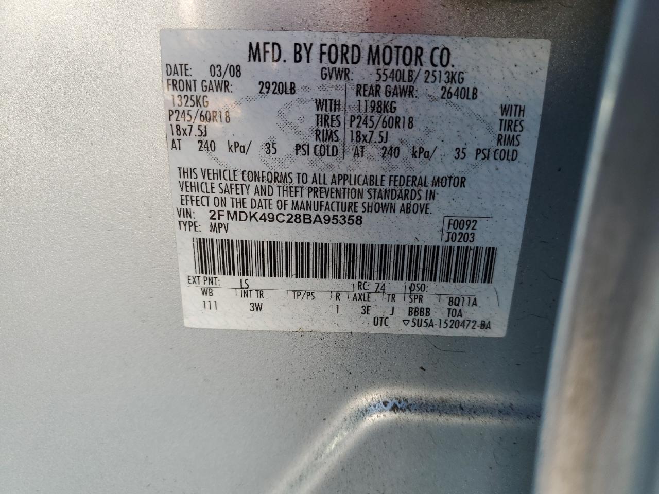 Photo 12 VIN: 2FMDK49C28BA95358 - FORD EDGE 