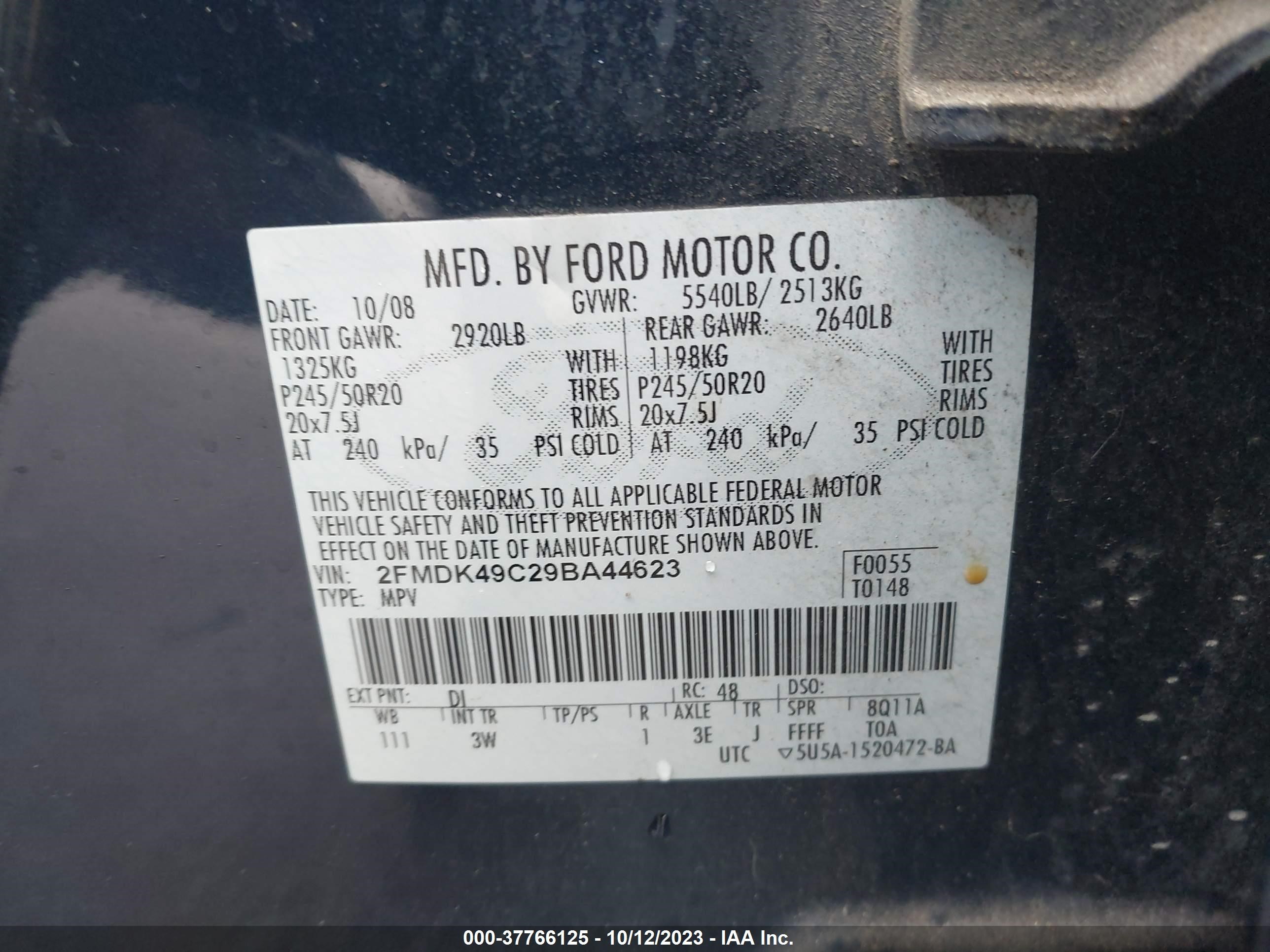 Photo 8 VIN: 2FMDK49C29BA44623 - FORD EDGE 