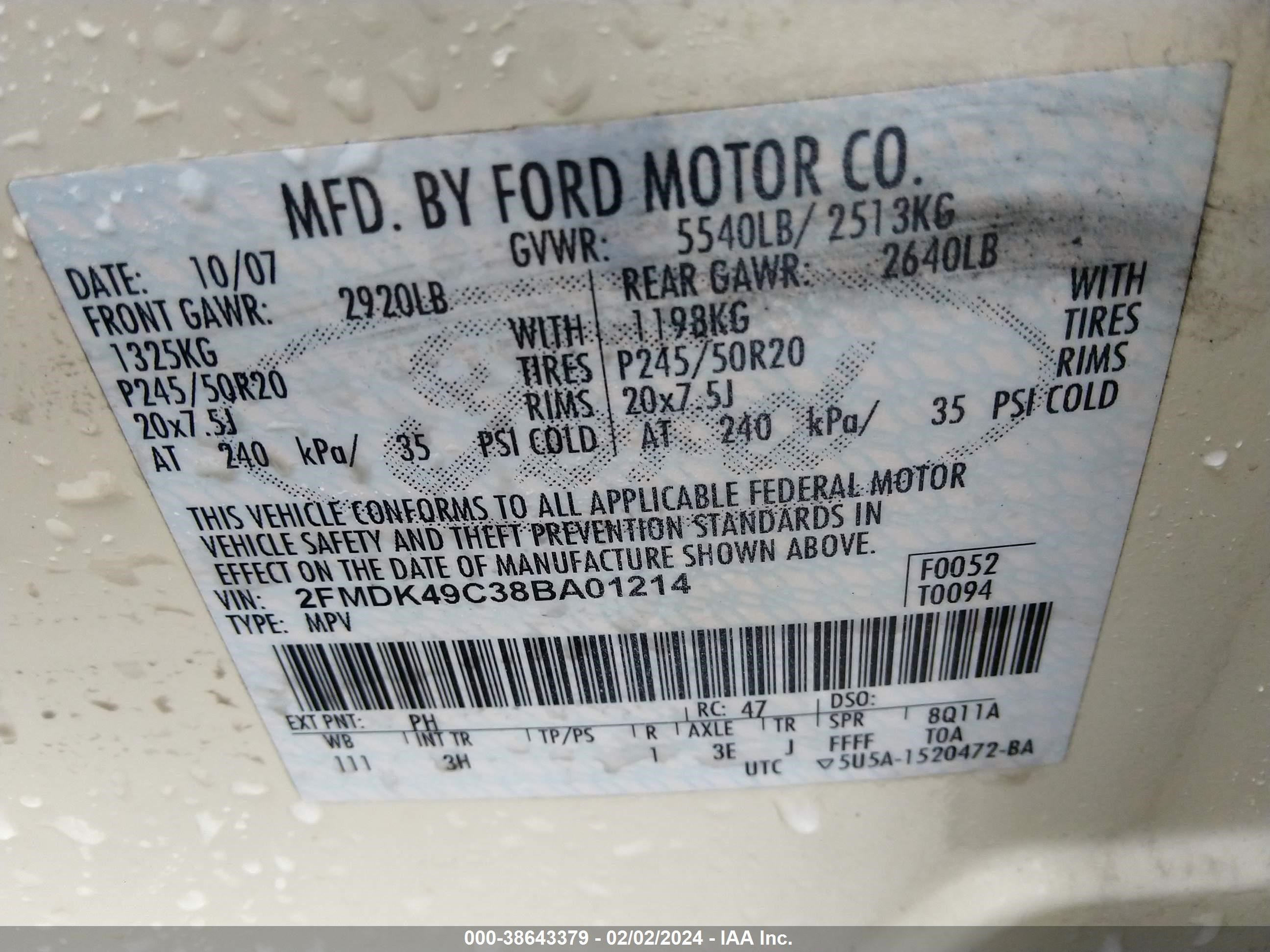 Photo 8 VIN: 2FMDK49C38BA01214 - FORD EDGE 