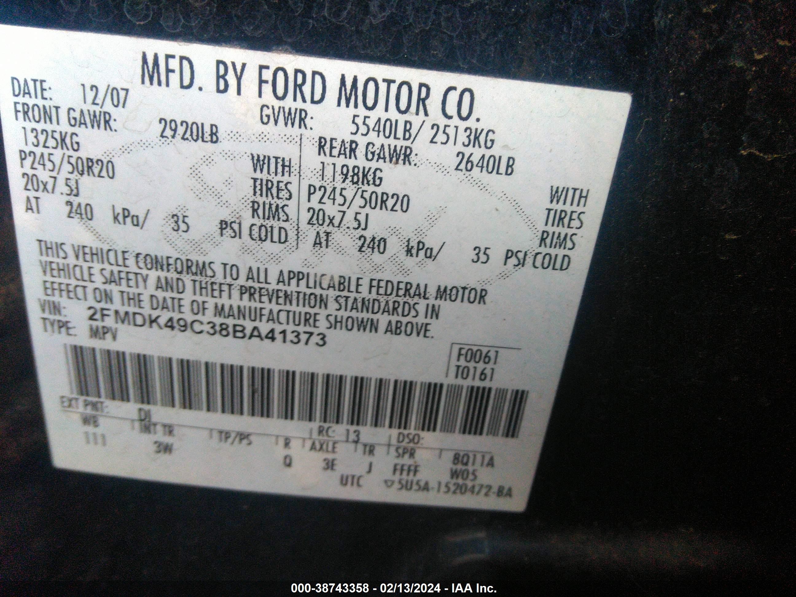 Photo 8 VIN: 2FMDK49C38BA41373 - FORD EDGE 