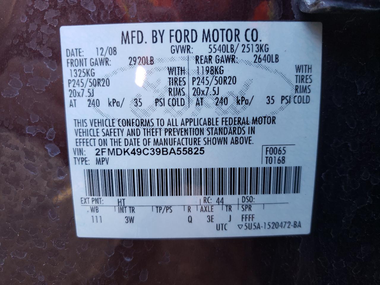 Photo 11 VIN: 2FMDK49C39BA55825 - FORD EDGE 