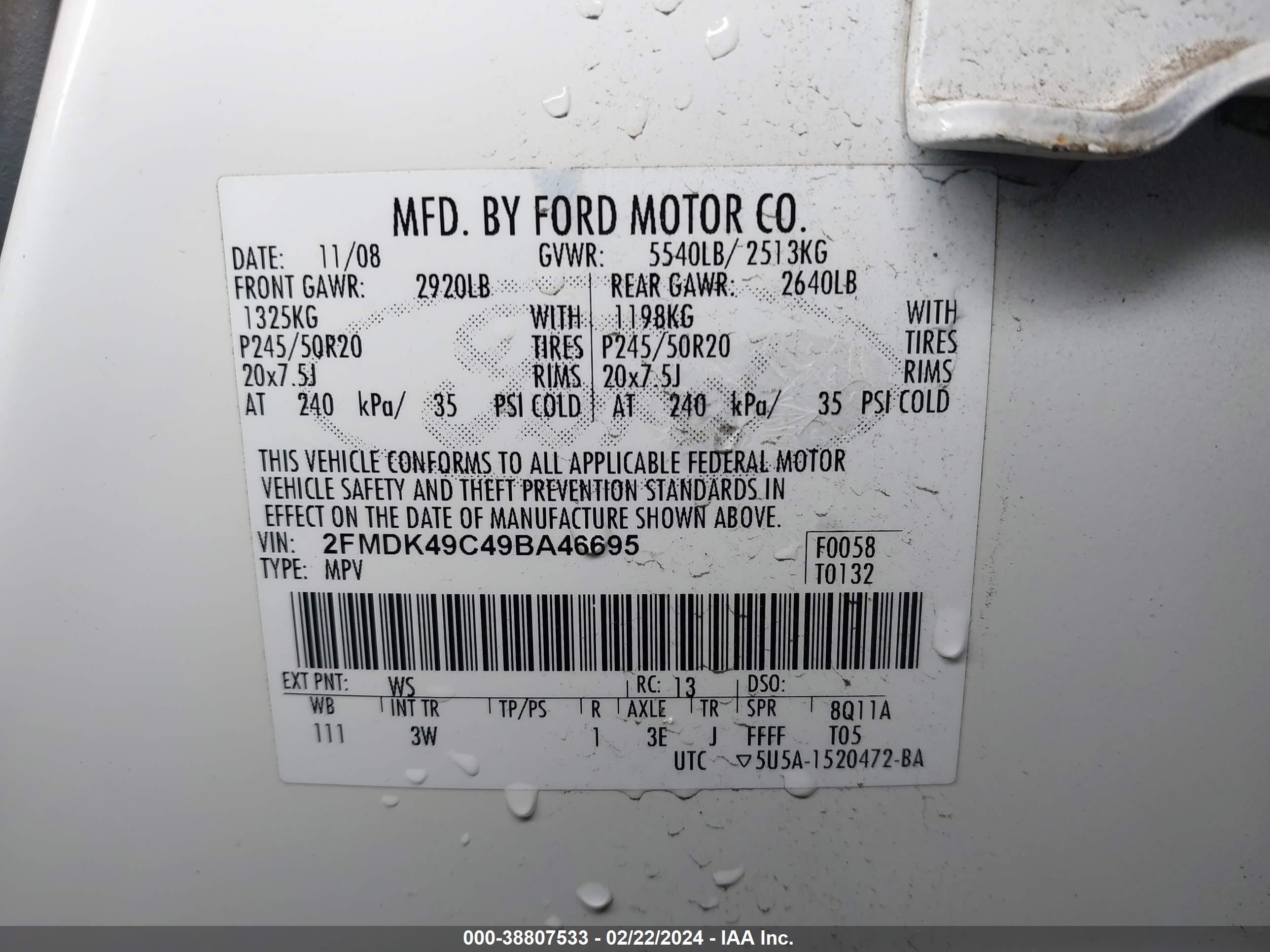 Photo 8 VIN: 2FMDK49C49BA46695 - FORD EDGE 