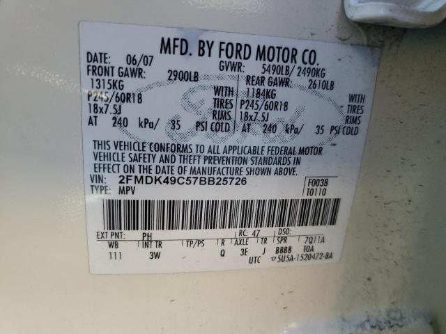 Photo 12 VIN: 2FMDK49C57BB25726 - FORD EDGE SEL P 