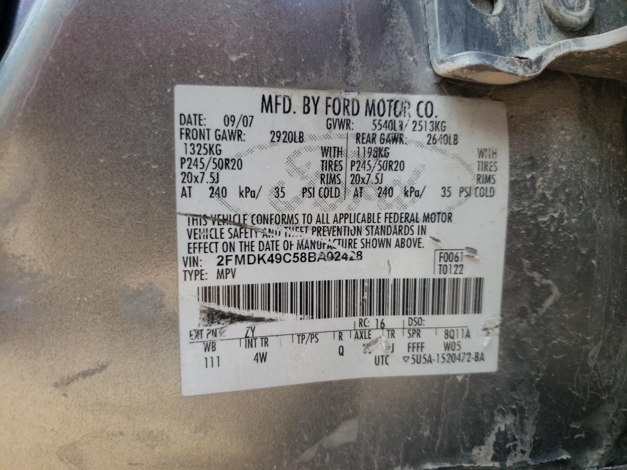 Photo 12 VIN: 2FMDK49C58BA02428 - FORD EDGE 