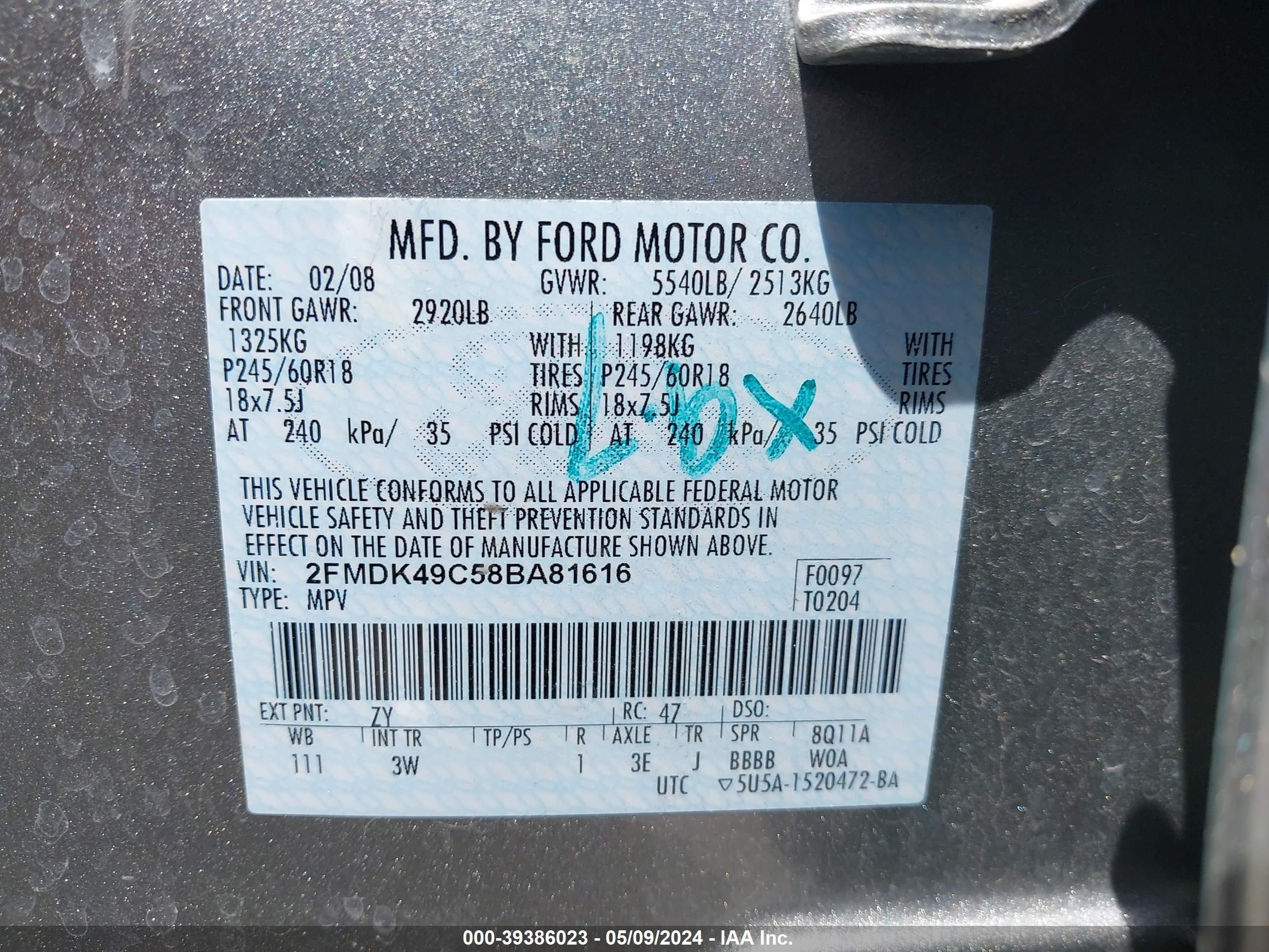 Photo 8 VIN: 2FMDK49C58BA81616 - FORD EDGE 