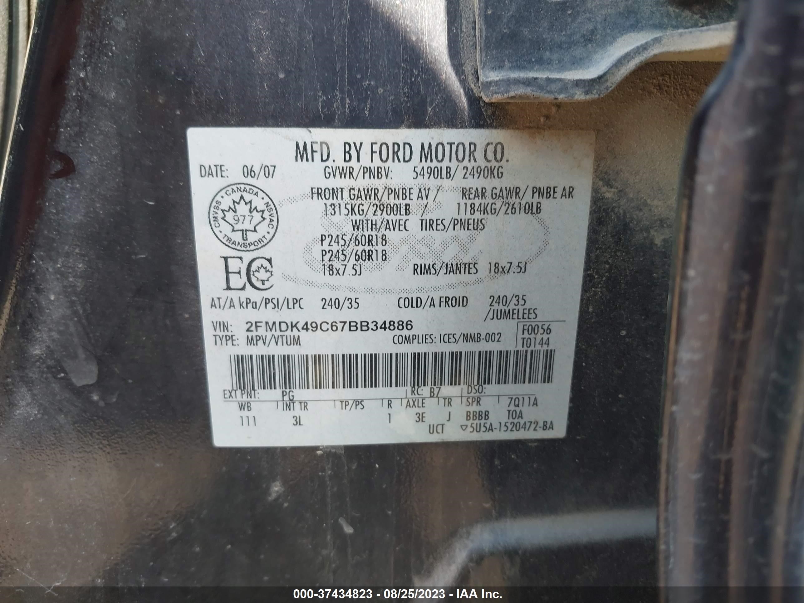 Photo 8 VIN: 2FMDK49C67BB34886 - FORD EDGE 