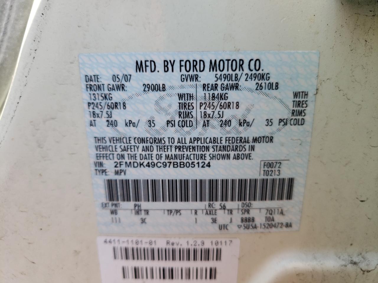 Photo 12 VIN: 2FMDK49C97BB05124 - FORD EDGE 