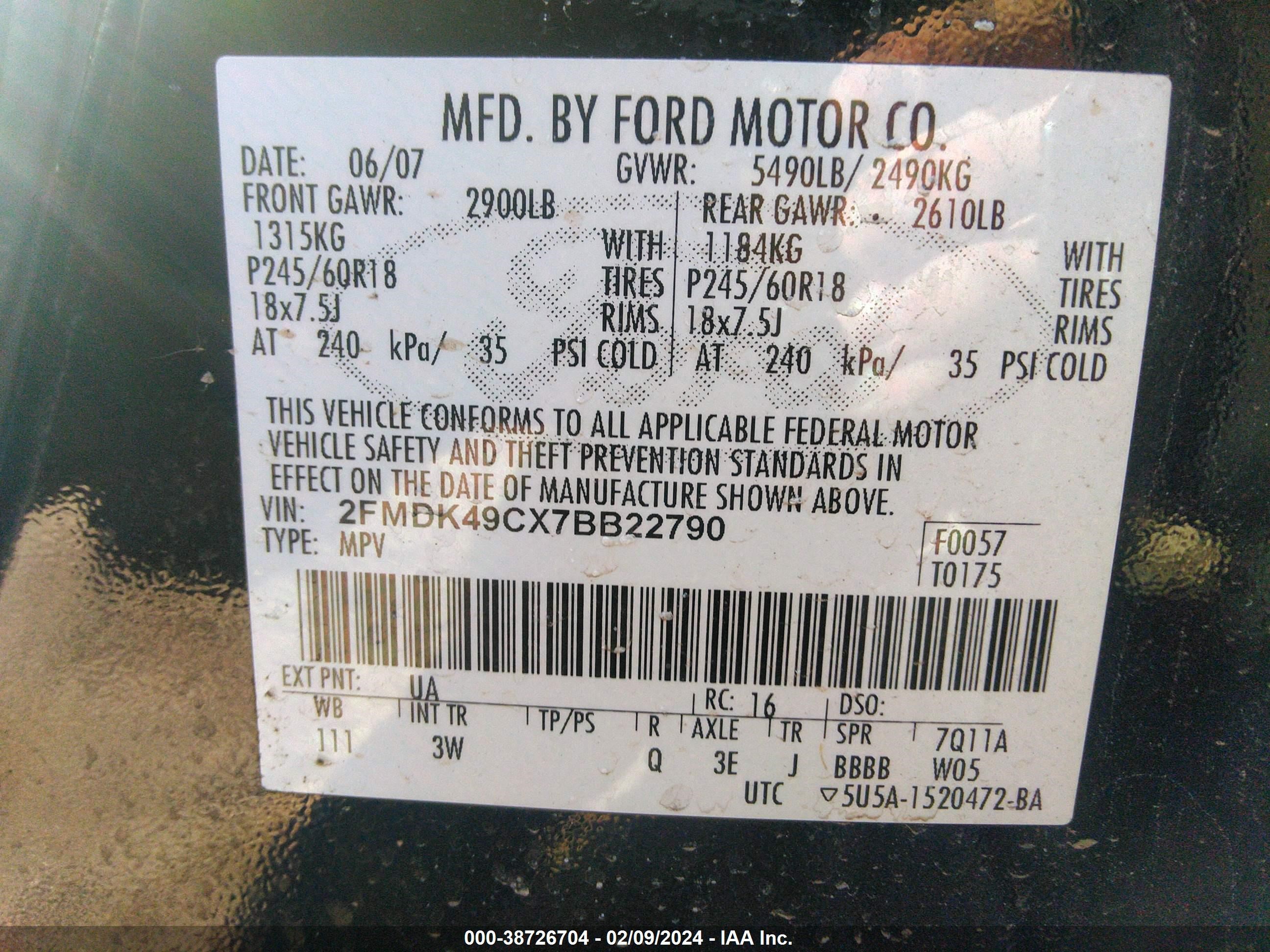 Photo 8 VIN: 2FMDK49CX7BB22790 - FORD EDGE 