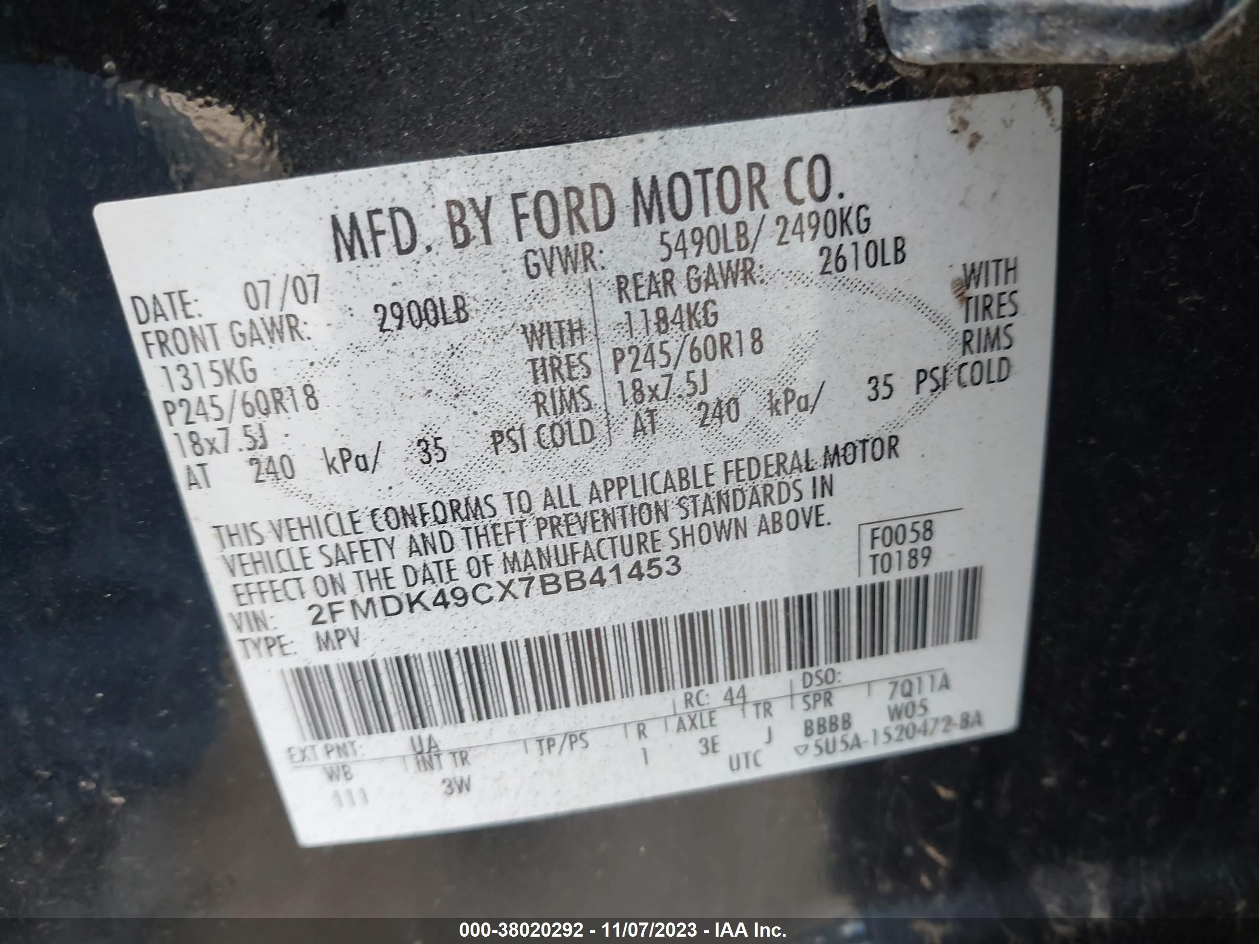 Photo 8 VIN: 2FMDK49CX7BB41453 - FORD EDGE 