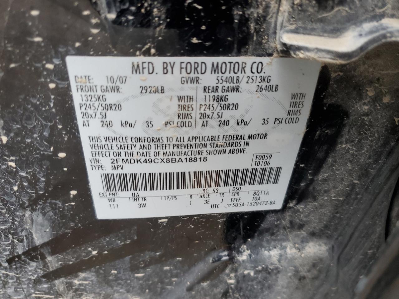 Photo 12 VIN: 2FMDK49CX8BA18818 - FORD EDGE 