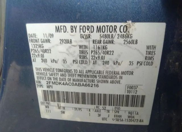 Photo 8 VIN: 2FMDK4AC0ABA66216 - FORD EDGE 