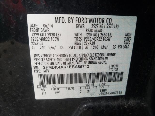 Photo 9 VIN: 2FMDK4AK1EBA85712 - FORD EDGE SPORT 