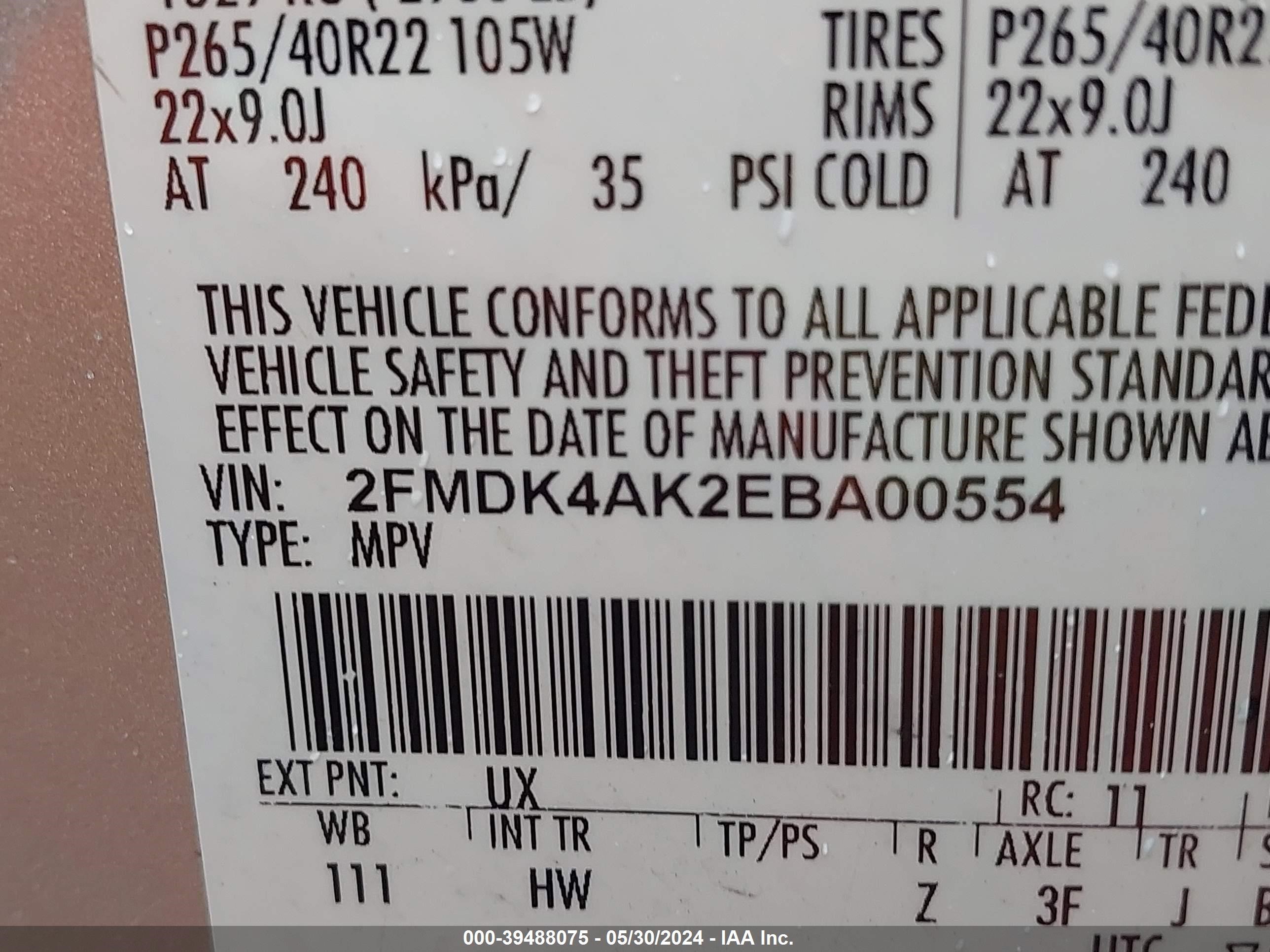 Photo 12 VIN: 2FMDK4AK2EBA00554 - FORD EDGE 