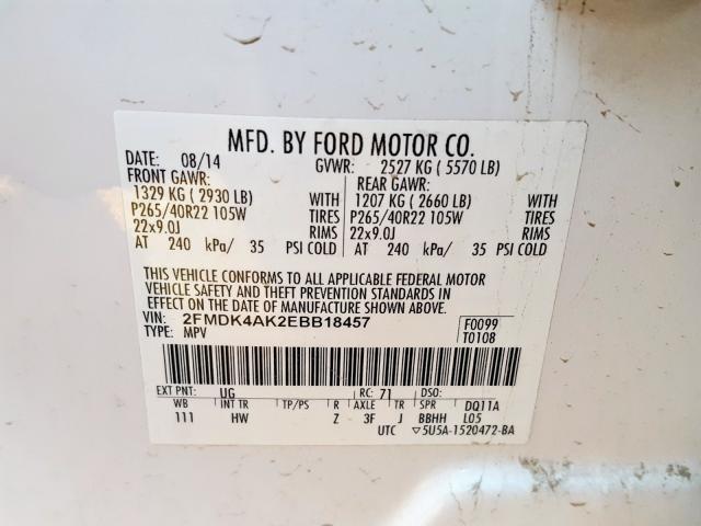 Photo 9 VIN: 2FMDK4AK2EBB18457 - FORD EDGE SPORT 