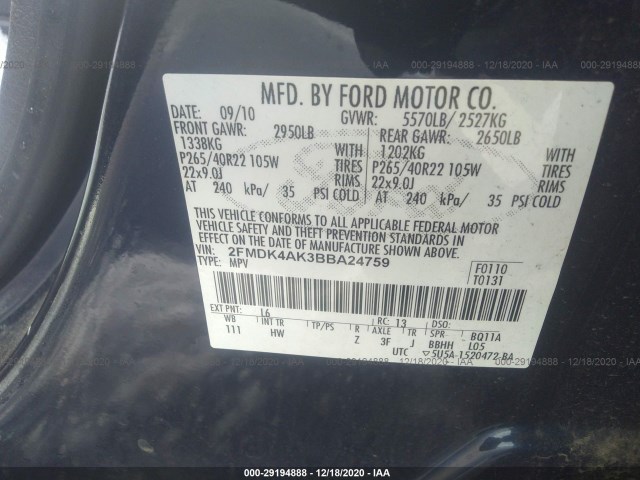 Photo 8 VIN: 2FMDK4AK3BBA24759 - FORD EDGE 