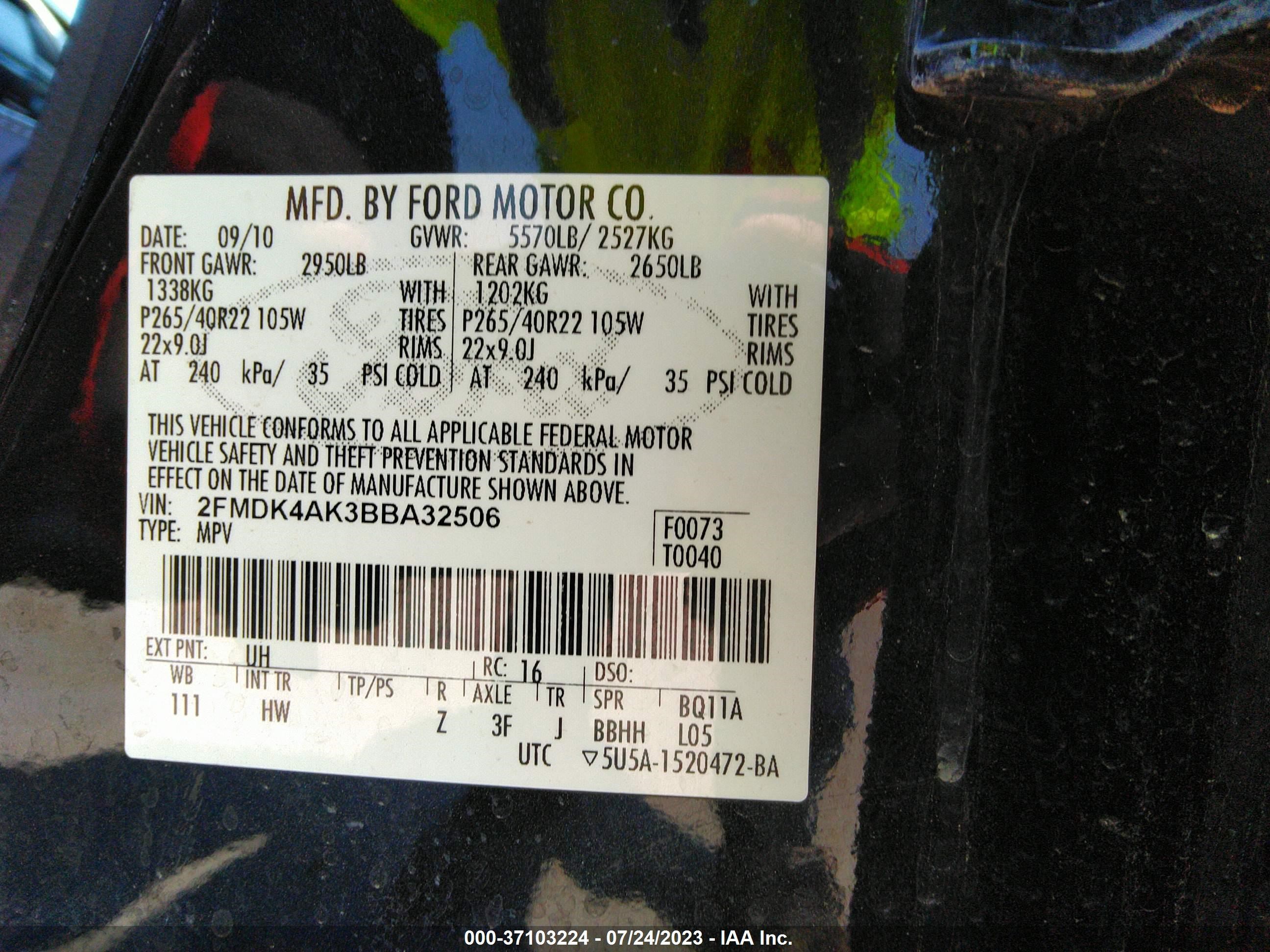 Photo 8 VIN: 2FMDK4AK3BBA32506 - FORD EDGE 