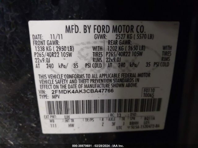 Photo 8 VIN: 2FMDK4AK3CBA47766 - FORD EDGE 