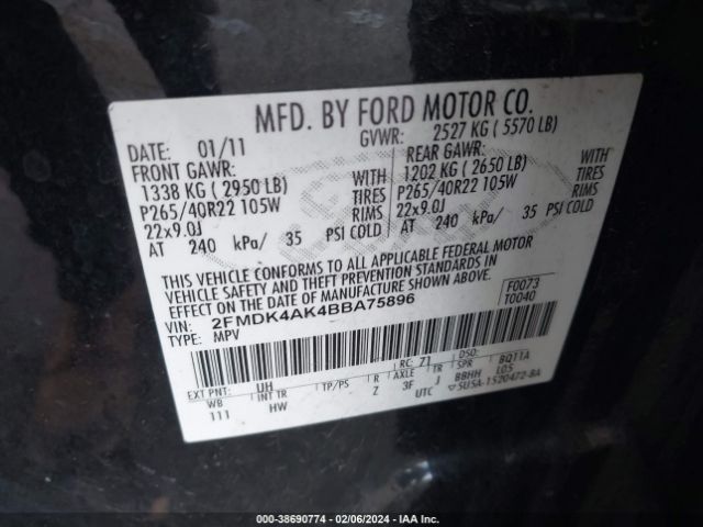 Photo 8 VIN: 2FMDK4AK4BBA75896 - FORD EDGE 