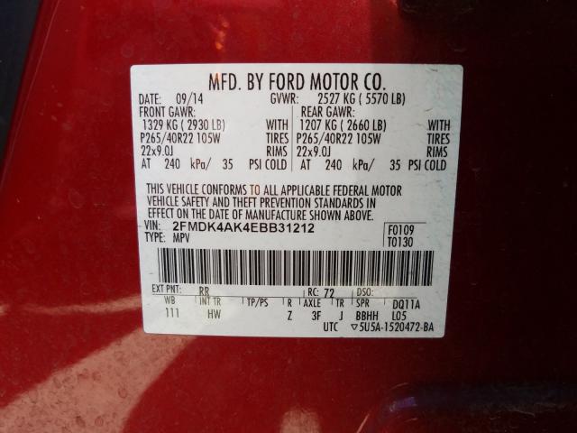 Photo 9 VIN: 2FMDK4AK4EBB31212 - FORD EDGE SPORT 