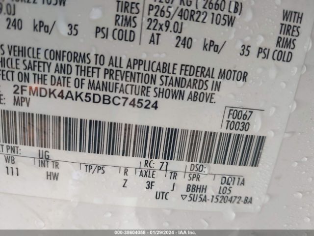 Photo 8 VIN: 2FMDK4AK5DBC74524 - FORD EDGE 