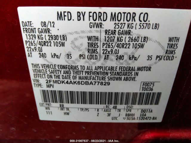 Photo 8 VIN: 2FMDK4AK6DBA77829 - FORD EDGE 