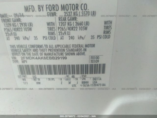 Photo 8 VIN: 2FMDK4AK6EBB29199 - FORD EDGE 