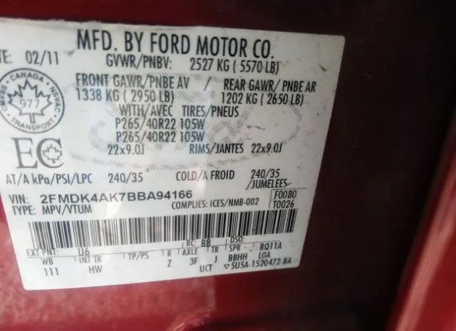 Photo 8 VIN: 2FMDK4AK7BBA94166 - FORD EDGE 