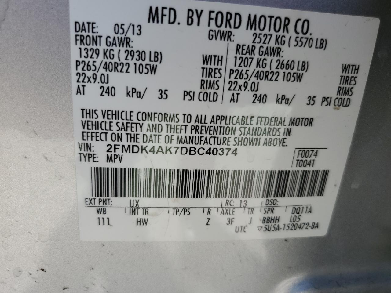 Photo 12 VIN: 2FMDK4AK7DBC40374 - FORD EDGE 