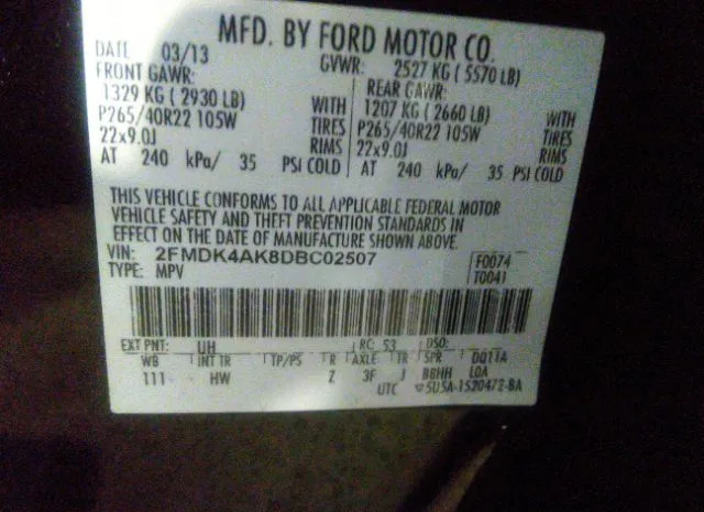 Photo 8 VIN: 2FMDK4AK8DBC02507 - FORD EDGE 