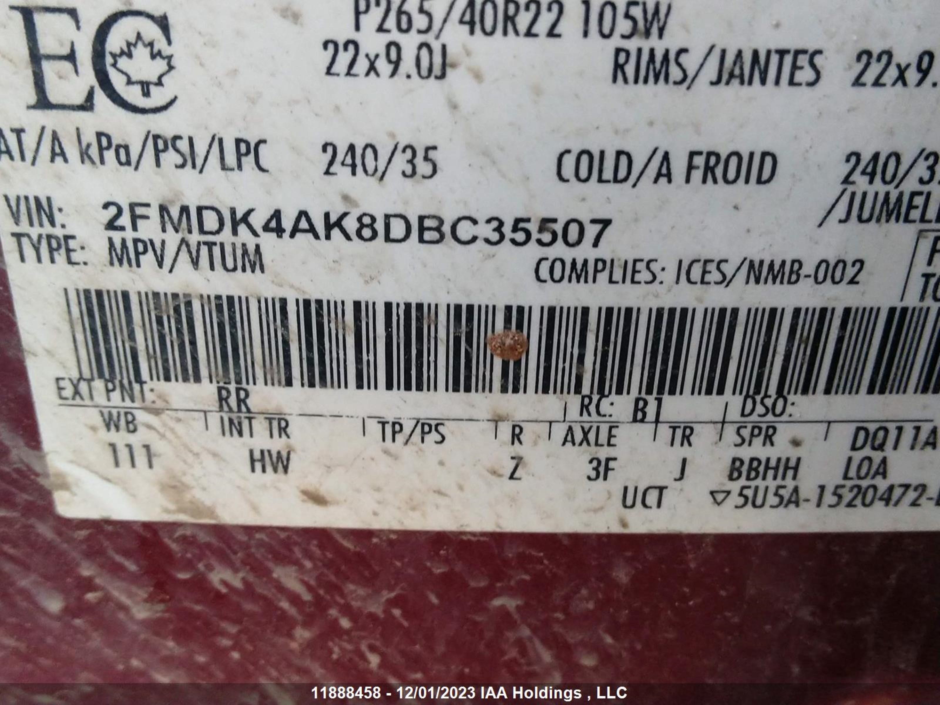 Photo 8 VIN: 2FMDK4AK8DBC35507 - FORD EDGE 